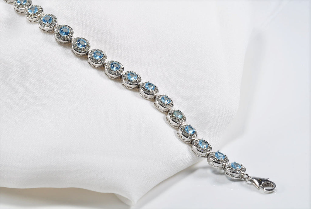 Handmade Aquamarine and Zircon 925 Sterling Silver Bracelet