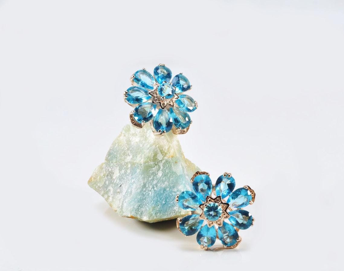 Handmade Aquamarine Flower Earrings: Rose Silver Jewelry Gift