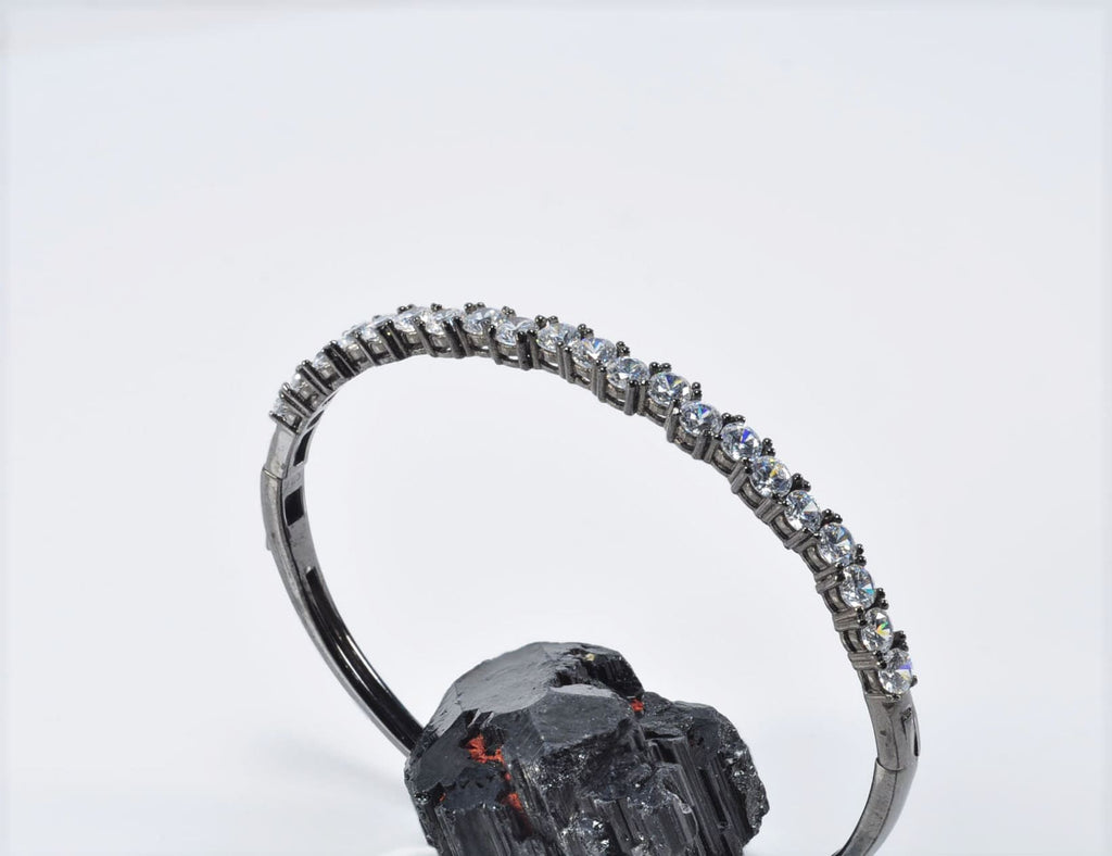 Handmade Genuine Zircon Gemstone Black Silver Bracelet,Zircon Bracelet Jewelry,Handcrafted Black Silver Zircon Bracelet Gift for Her