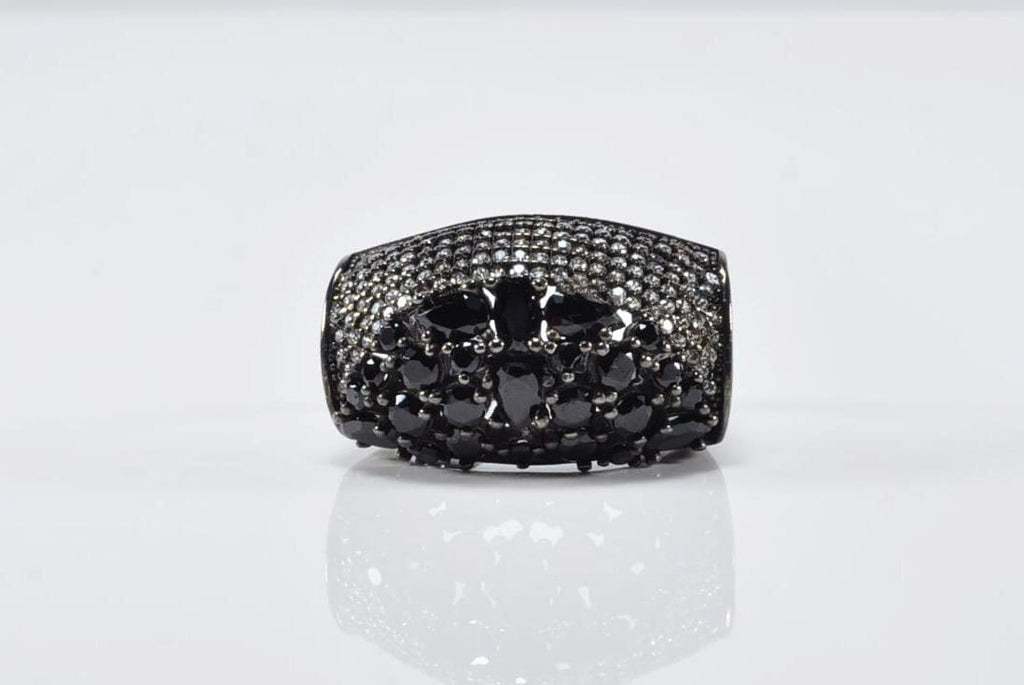 Handmade Zircon and Onyx Silver Ring, Handcrafted Zircon and Onyx Jewelry,Wedding Ring Gift, Black Silver Zircon and Onyx Ring,Gift for her