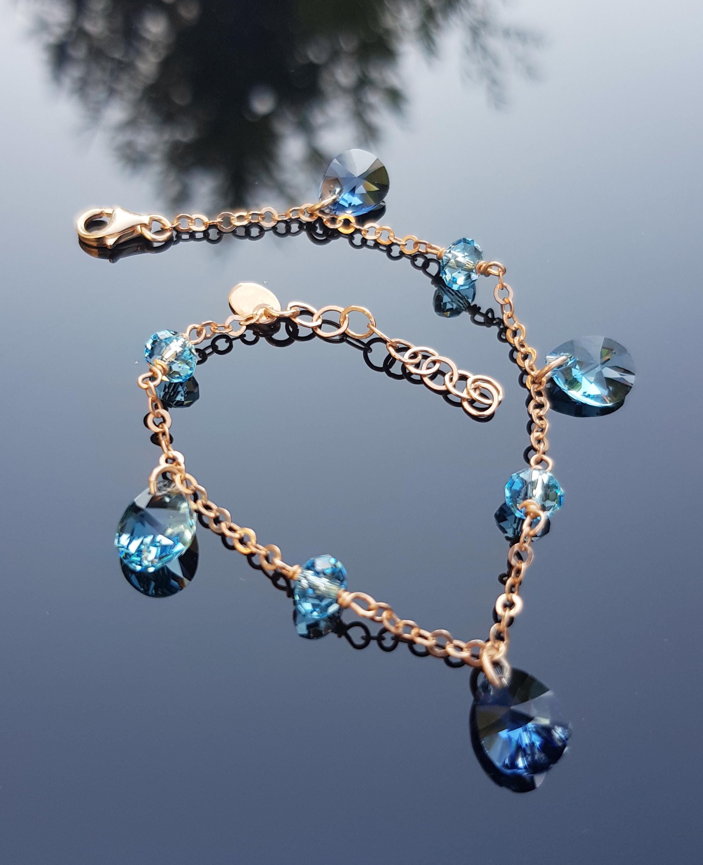Handmade Genuine Aquamarine Rose Silver Bracelet, Handcrafted Aquamarine Bracelet Jewelry,Anniversary Gift for her