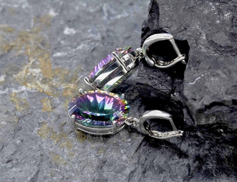 Handmade Genuine Mystic Topaz Silver Earring,Mystic Topaz Earring,Dangle Drop Earring,Handcrafted Mystic Topaz Earrining Gift for Her