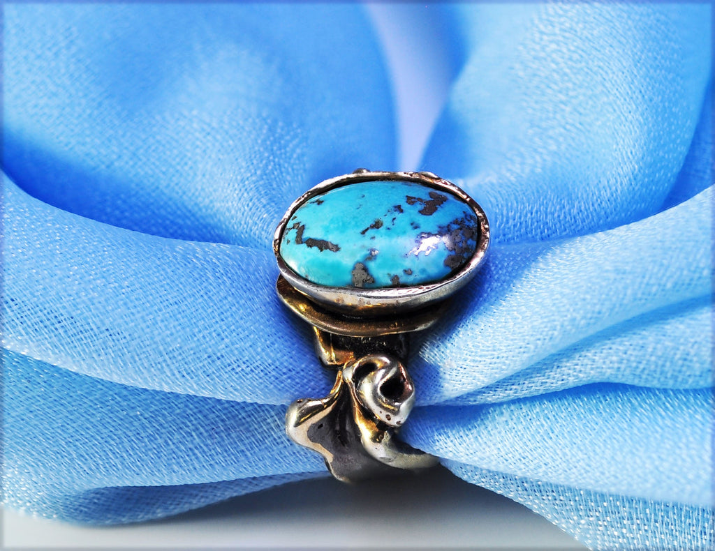Handmade Genuine Turquoise Silver Ring,Turquoise Jewelry,Blue Turquoise Ring,Handcrafted Turquoise Ring