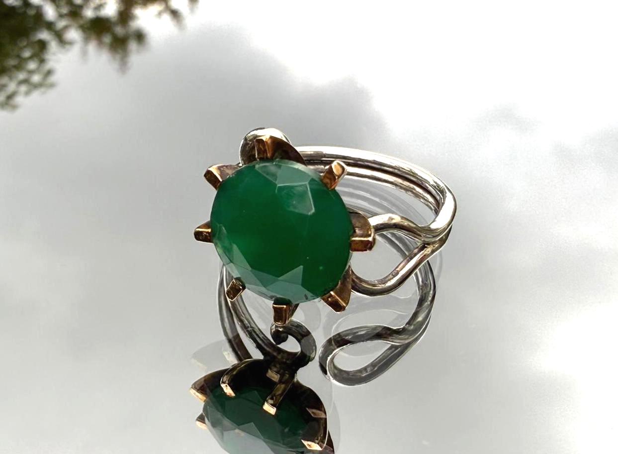 Handmade Green Agate Ring: 925 Sterling Silver, Harmony Jewelry