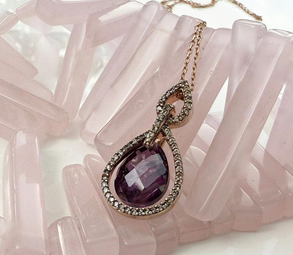 Handmade Amethyst & Zircon Silver Necklace: Rose Silver Jewelry Gift