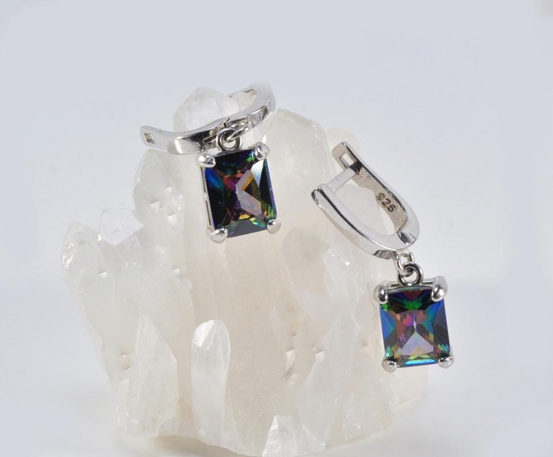 Handmade Unique Mystic Topaz Gemstone Earrings in 925 Sterling Silver,Handcrafted Mystic Topaz Earring, Gift for Her