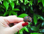 Handmade Black Silver Ring, Multi-Color Zircon Gemstone, December Birthstone Jewelry