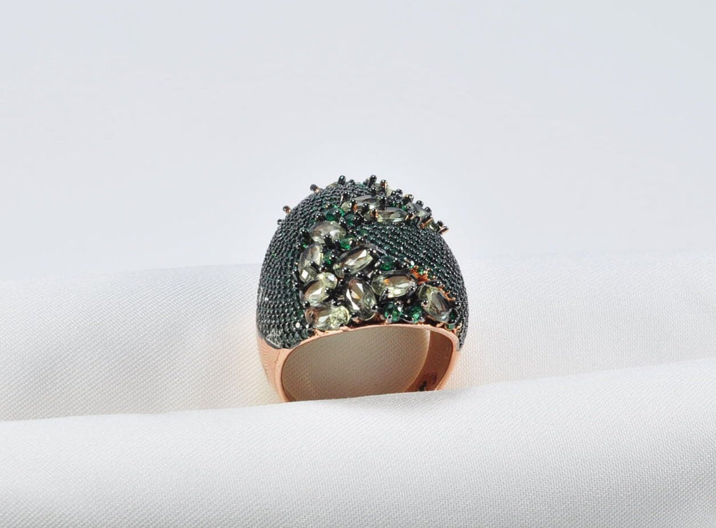 Handmade Emerald and Zircon Silver Ring, Handcrafted Emerald and Zircon Jewelry, 925 Sterling Silver Emerald and Zircon Ring,Gift for Her