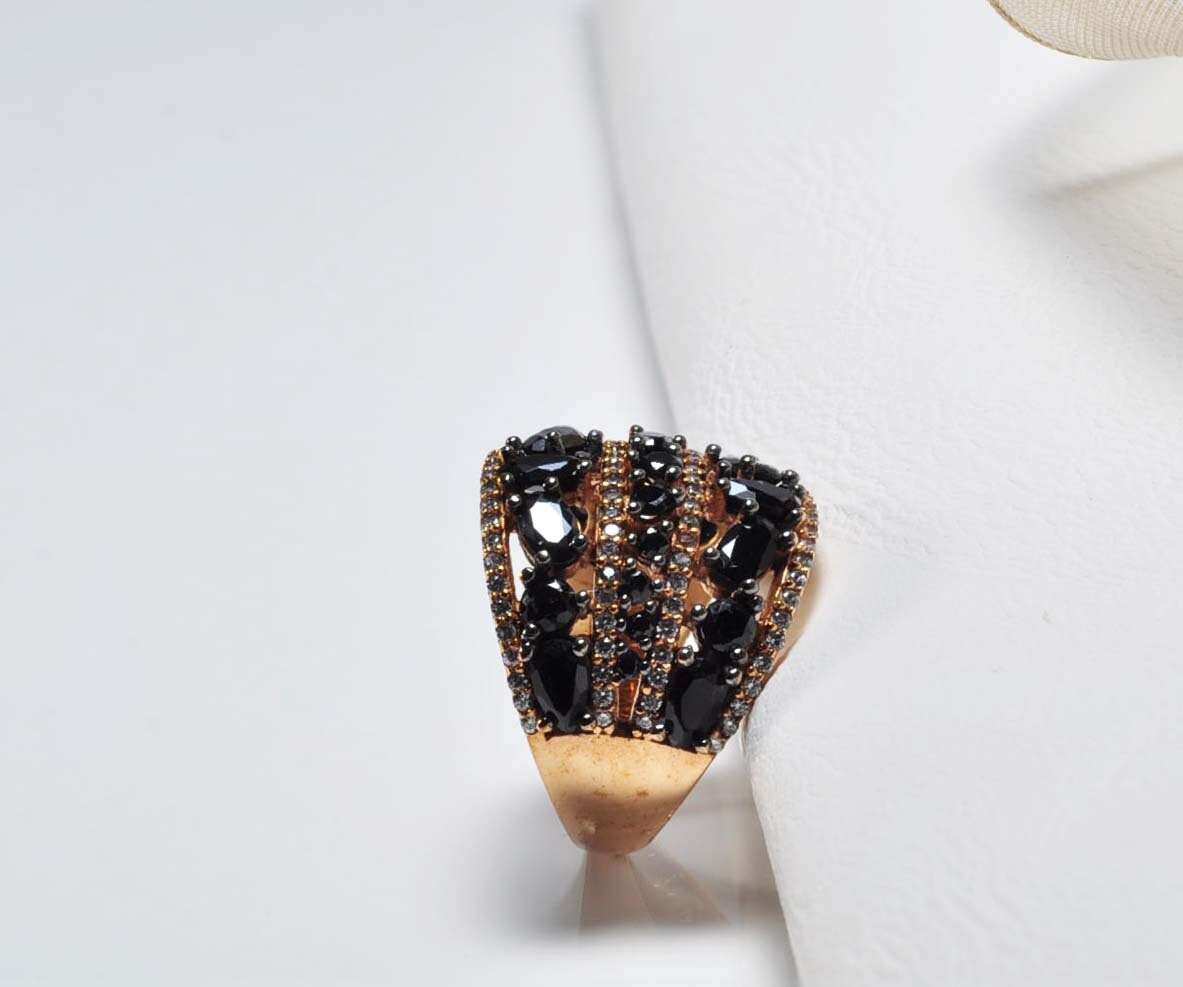 Handmade Onyx and Zircon Silver Ring, Handcrafted Onyx and Zircon Jewelry,Wedding Ring Gift, 925 Silver Onyx and Zircon Ring,Gift for her