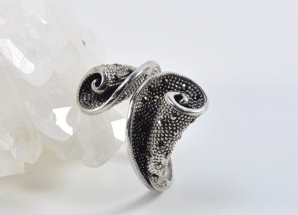 Handmade Marcasite Silver Ring, Handcrafted Marcasite Jewelry,Wedding Ring Gift, 925 Sterling Silver Marcasite Ring,Gift for her