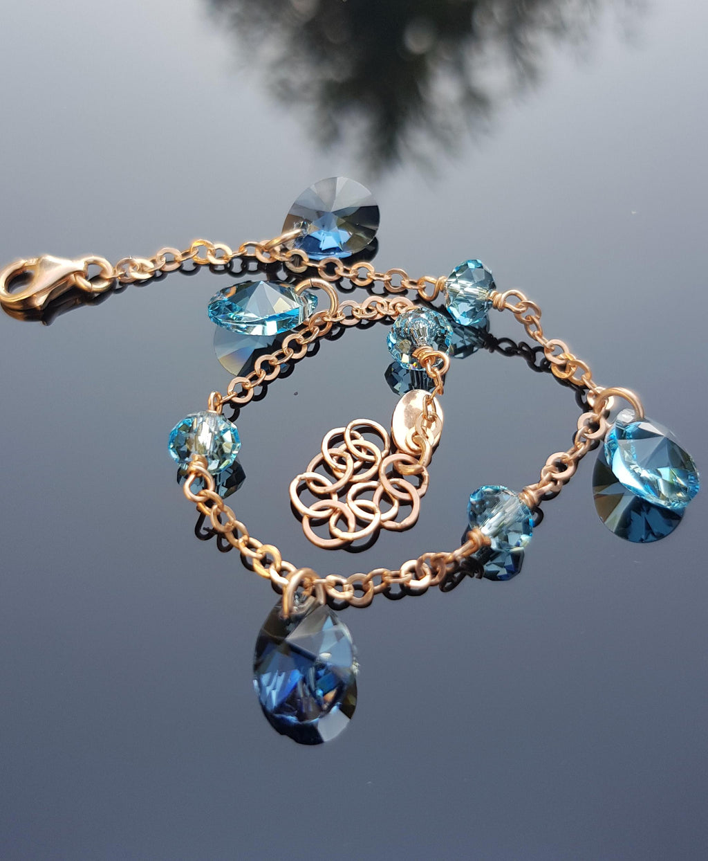 Handmade Genuine Aquamarine Rose Silver Bracelet, Handcrafted Aquamarine Bracelet Jewelry,Anniversary Gift for her