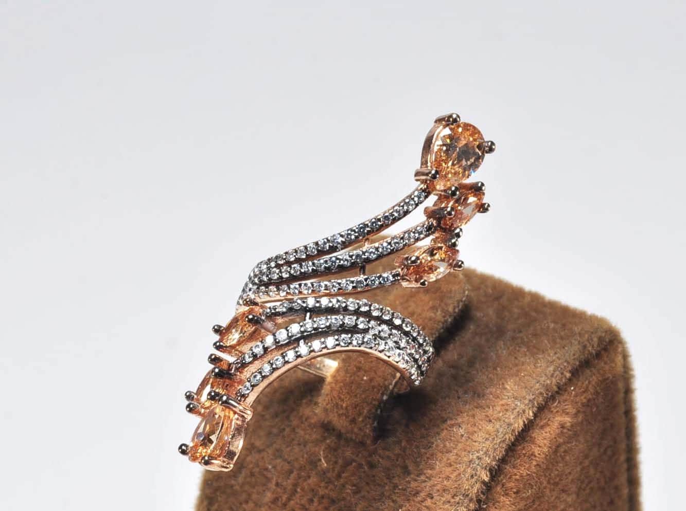 Handmade Citrine and Zircon Silver Ring, Handcrafted Citrine and Zircon Jewelry,Wedding Ring Gift, Rose Silver Band Ring,Gift for her