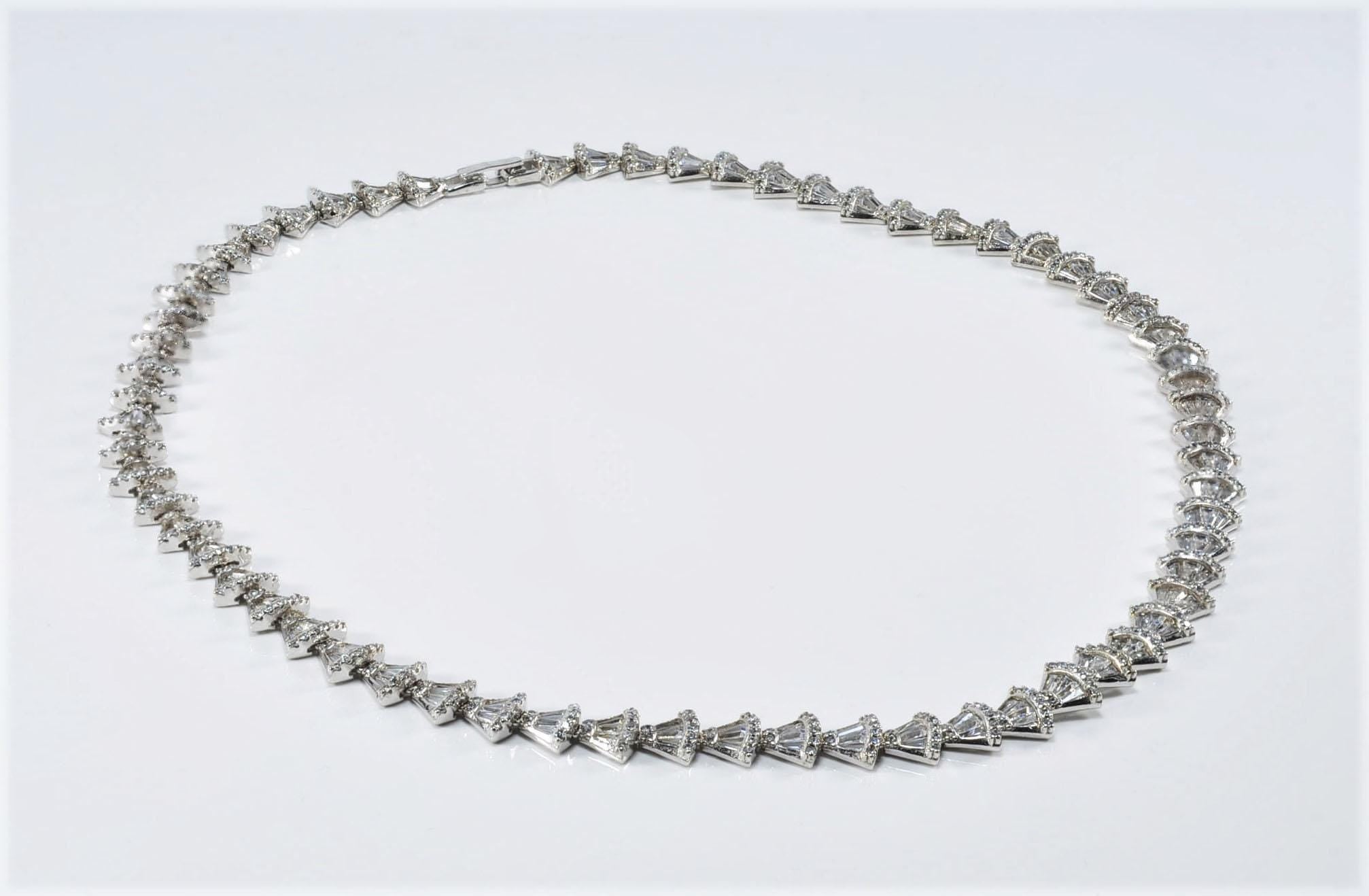 Handmade Baguette Zircon  Silver Necklace,925 Sterling Silver Authentic Baguette Zircon Necklace,Wedding Gift for Her