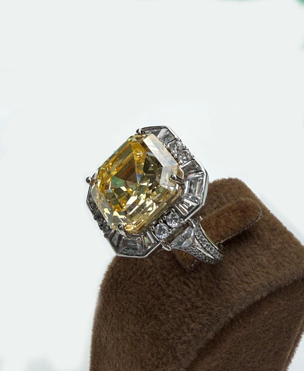 Handmade 925 Sterling Silver Cushion-Cut Citrine & Zircon Ring, Handcrafted Citrine Jewelry,Gift for her