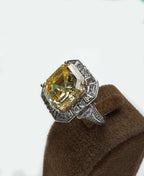 Handmade 925 Sterling Silver Cushion-Cut Citrine & Zircon Ring, Handcrafted Citrine Jewelry,Gift for her