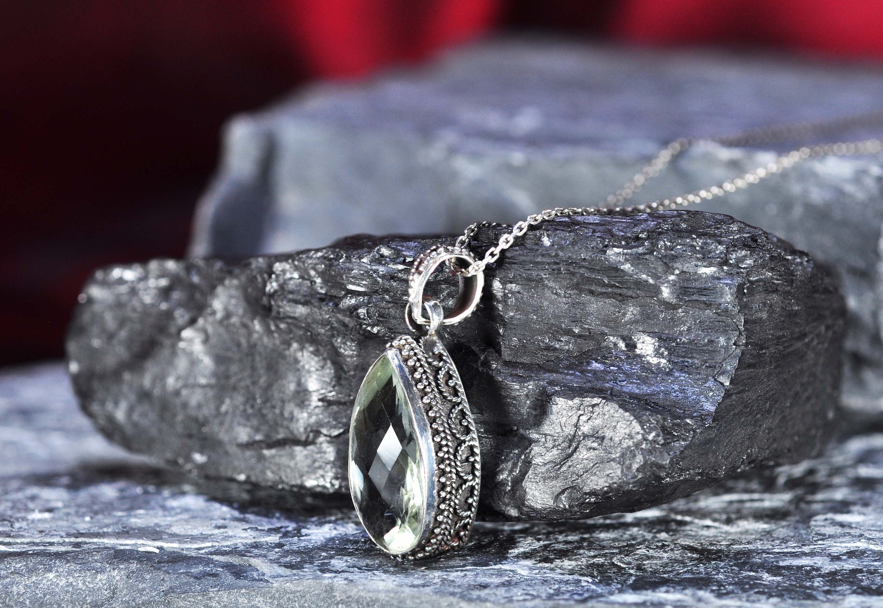 Green Topaz Silver Necklace,925 Sterling Silver Genuine Authentic Necklace, Green Topaz Gemstone Handmade Jewelry Gift for Her