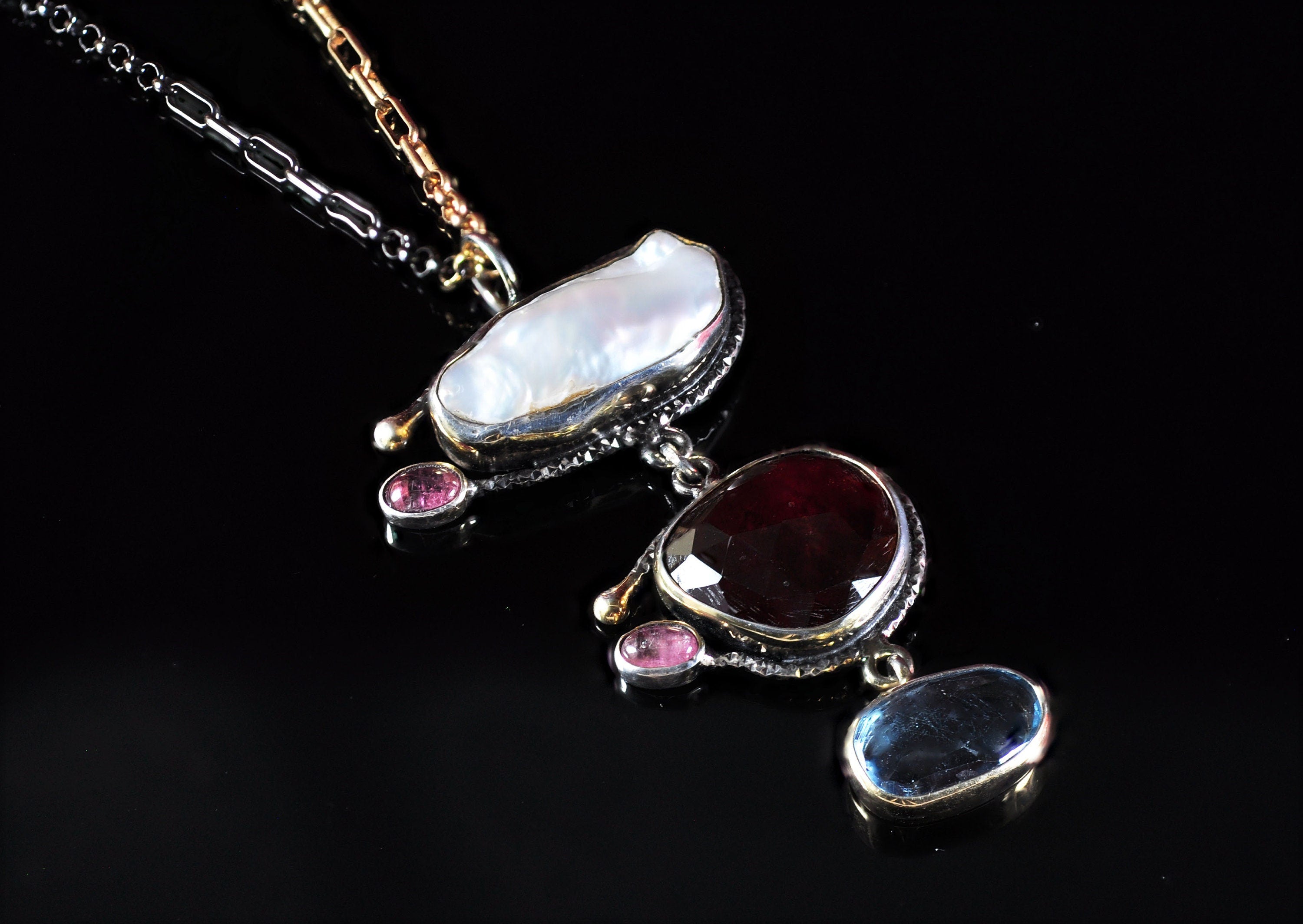 Handmade Genuine Natural Pearl Aquamarine Agate Silver Necklace Pearl Aquamarine Agate Jewelry,Pearl Aquamarine Agate  Pendant,Oval Cut