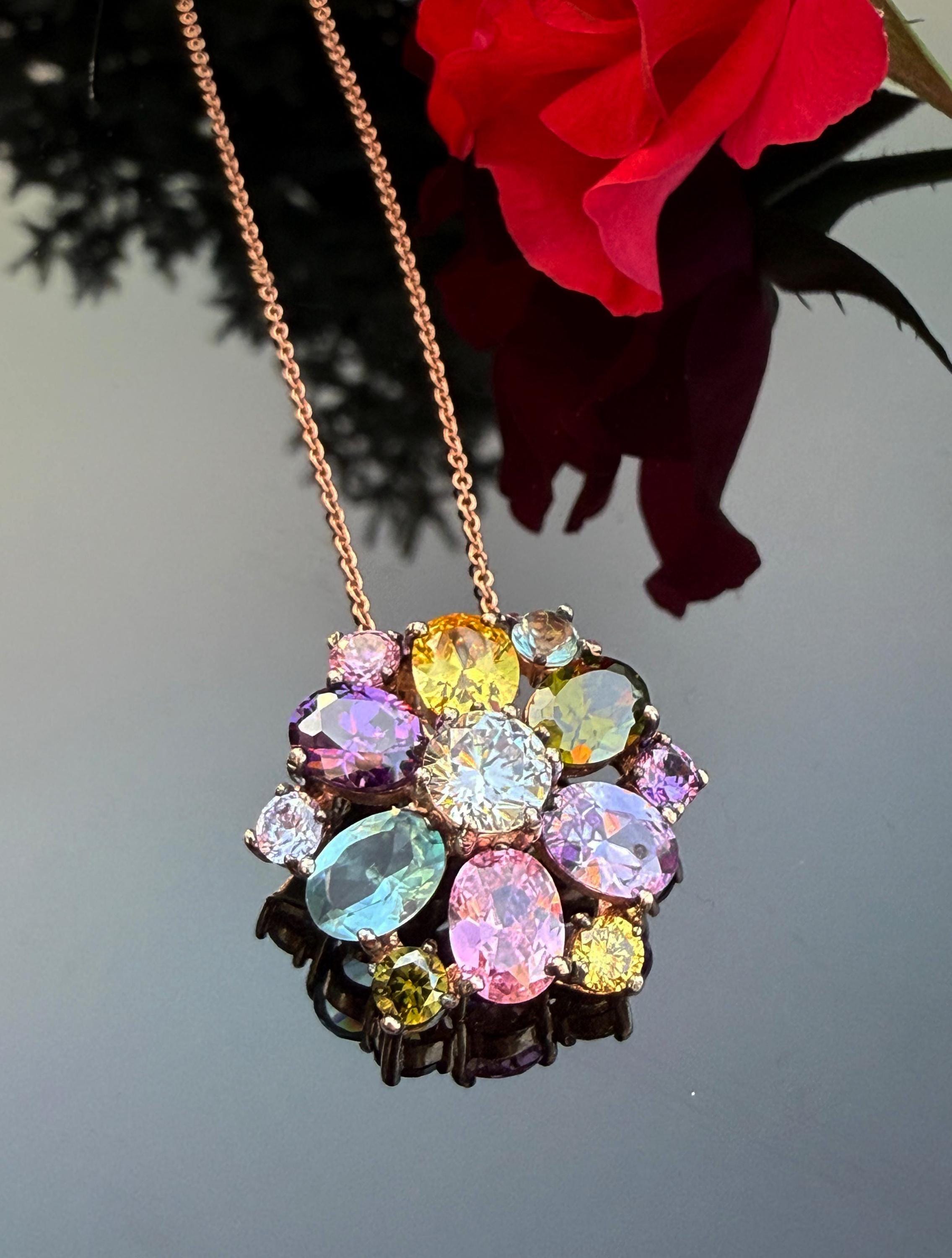 Handmade Rose Quartz Multistone Silver Necklace: Amethyst, Aquamarine, Citrine