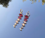 Handmade Rose Silver Earrings: Pink Quartz, Garnet & Opal Gemstone