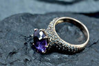 Handmade Amethyst & Zircon Ring – Rose Silver Jewelry Gift for Her