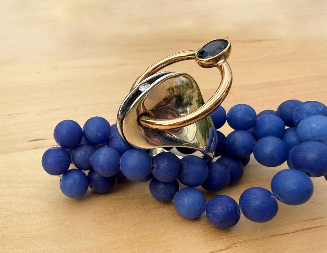 Handmade Sapphire and Zircon Silver Ring, Handcrafted Sapphire Jewelry, 925 Sterling Silver Band Sapphire Ring,Wedding Ring Gift