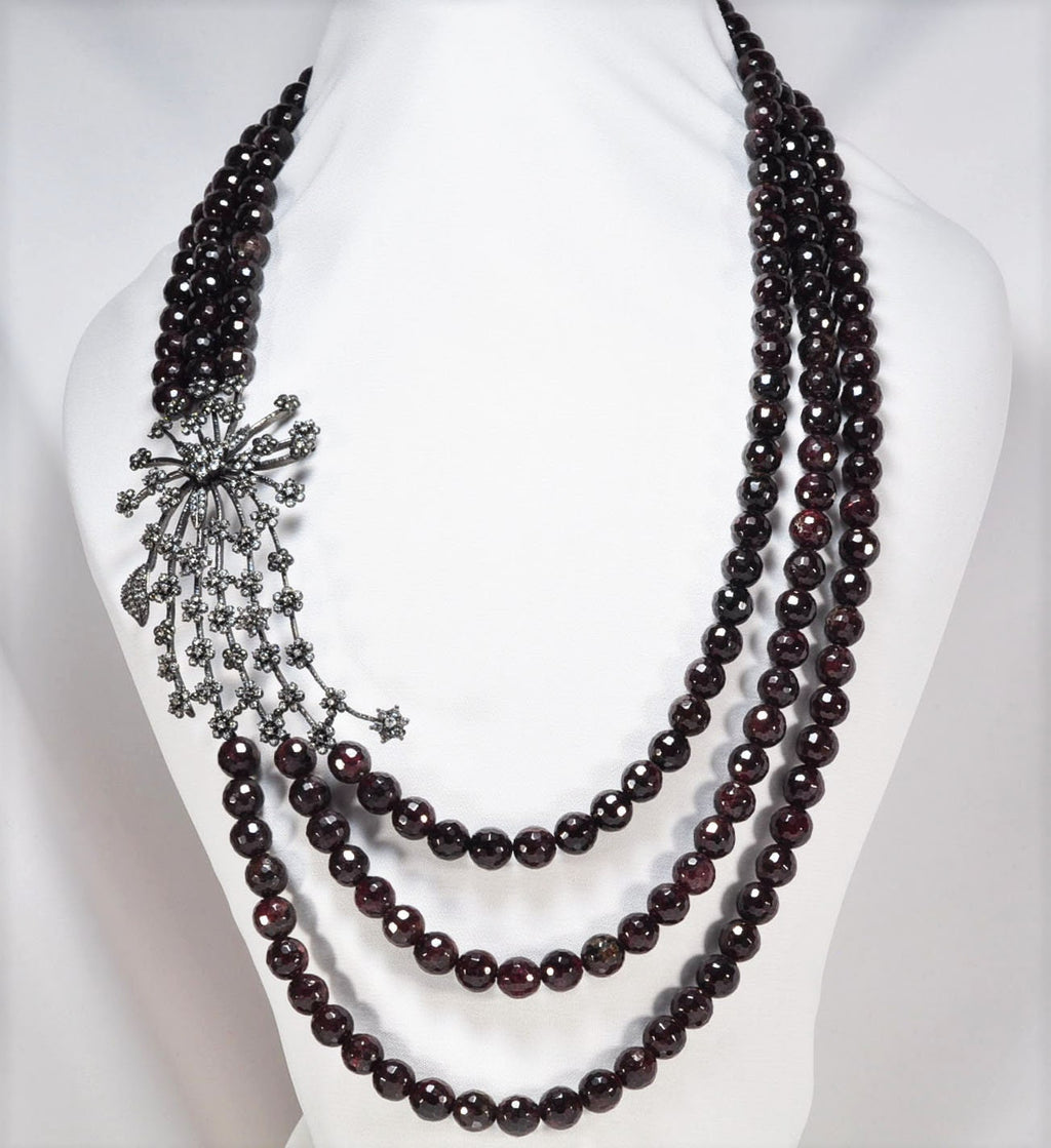 Handmade Garnet and Zircon Silver Necklace,925 Sterling Silver Genuine Authentic Necklace, Garnet and Zircon Gemstone Jewelry Gift for Her