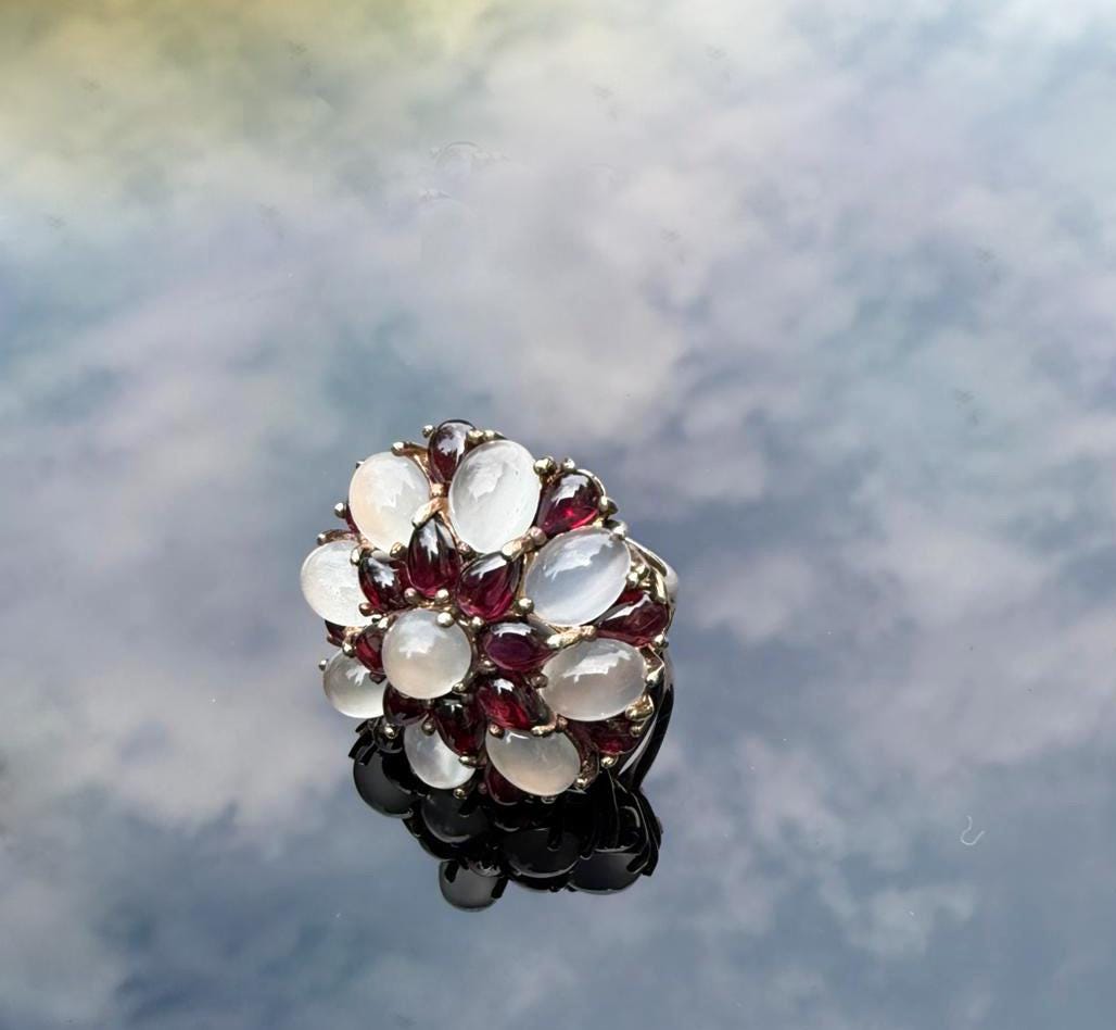 Handmade Garnet and Moonstone Sterling Silver Ring