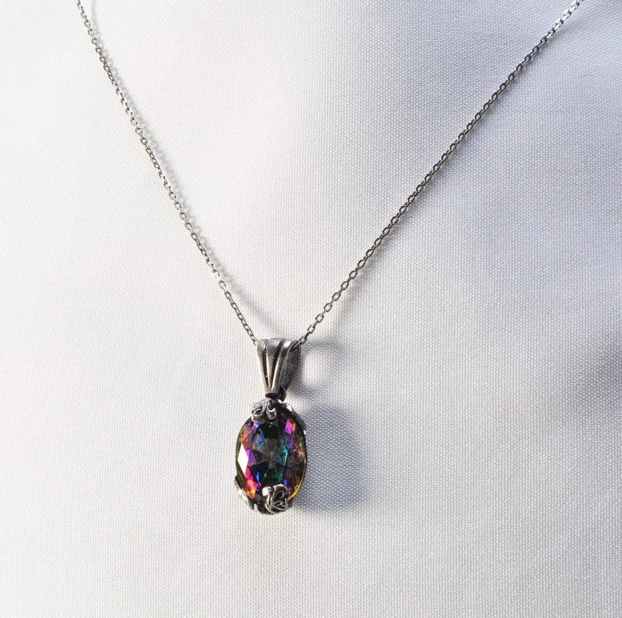 Handmade Mystic Topaz Sterling Silver Necklace, Gemstone Jewelry Gift