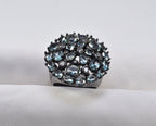 Handmade Aquamarine and Zircon Black Silver Ring:March & December Birthstone