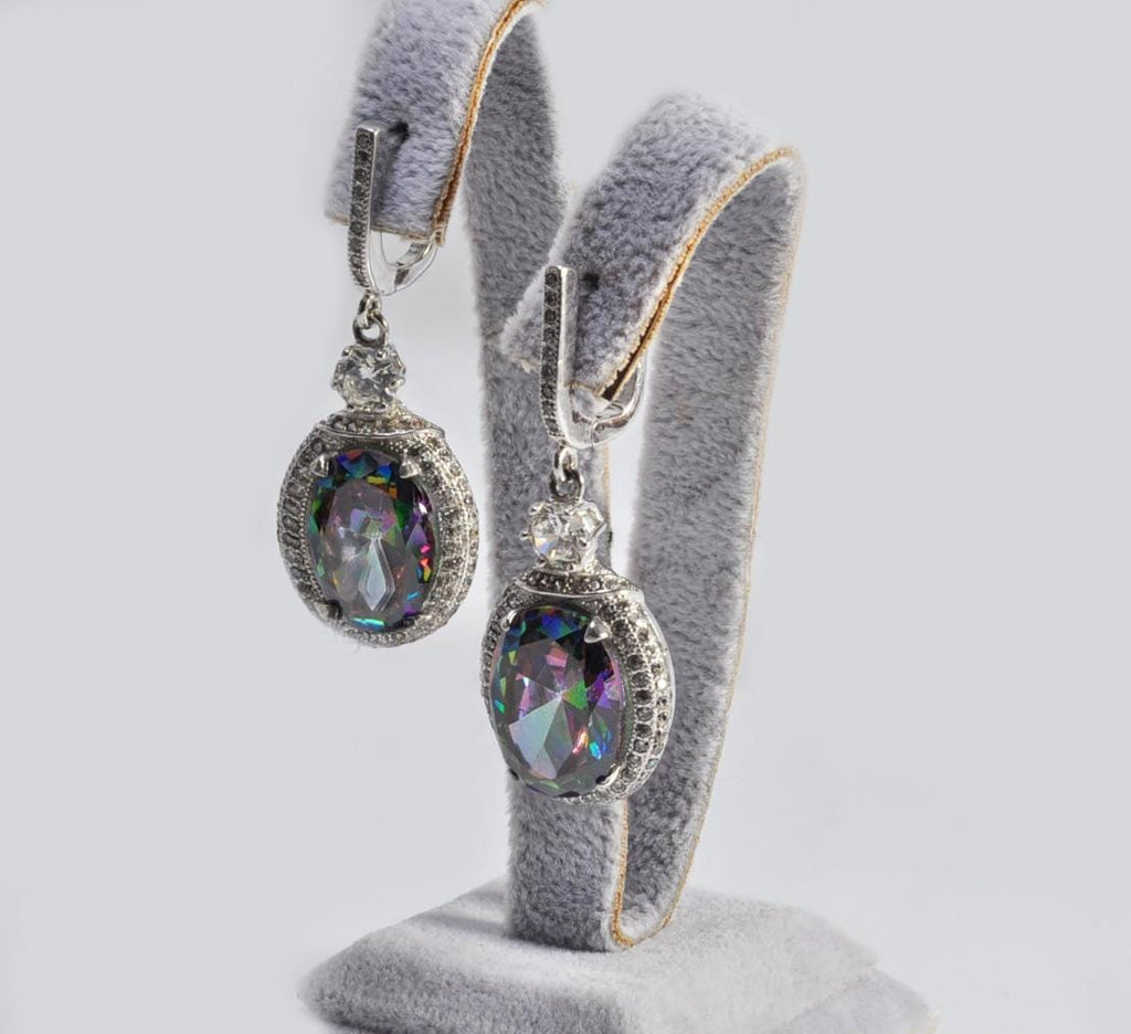 Enchanted Mystic Topaz and Zircon Earrings in 925 Sterling Silver,Handcrafted Mystic Topaz Gemstone Earring Gift for her