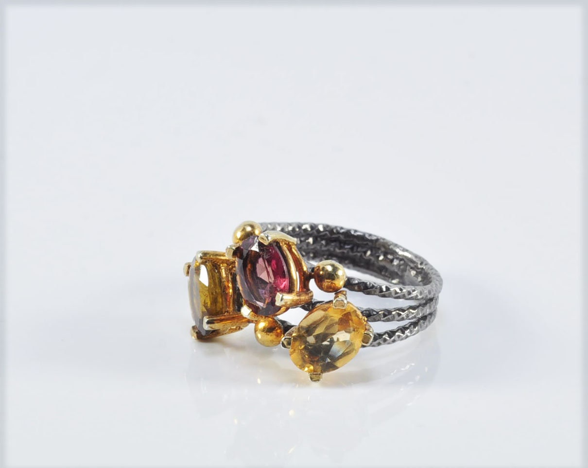 Handmade Citrine & Sultanite Silver Ring: Color Changing Gemstone Jewelry