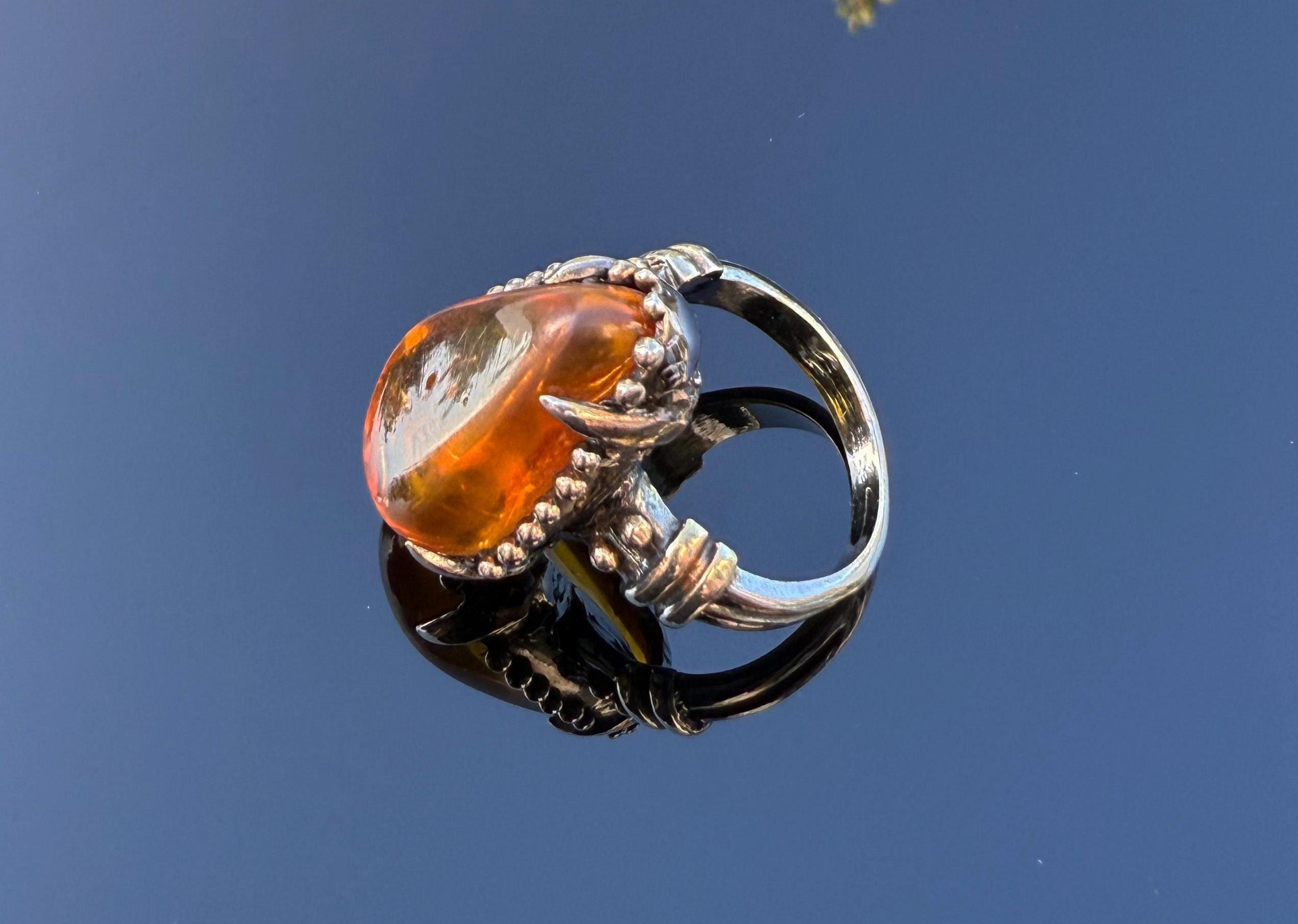 Handmade Amber Silver Ring, Handcrafted Amber Jewelry, 925 Silver Band Amber Ring,Gift for her