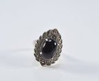 Handmade Onyx Marcasite Ring: 925 Sterling Silver Jewelry