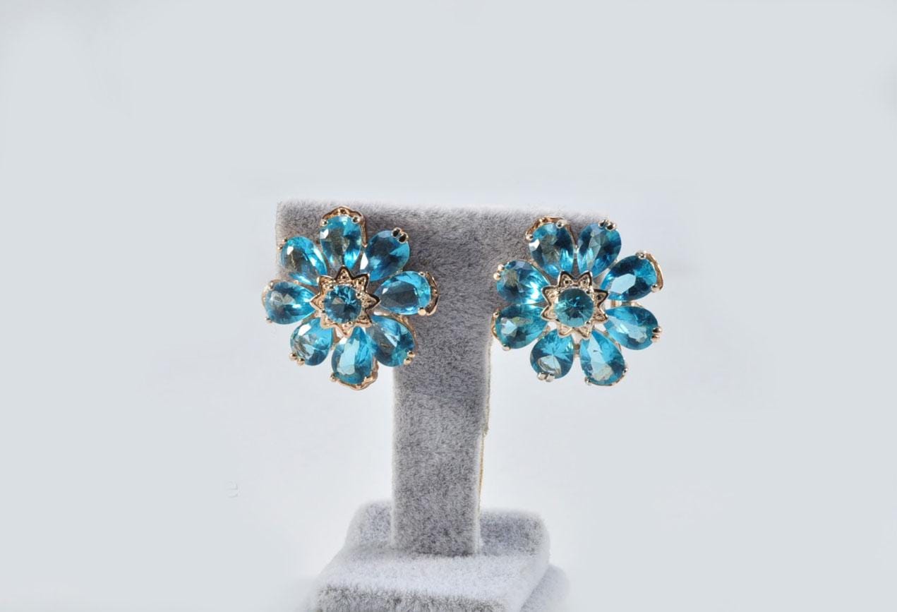 Handmade Aquamarine Flower Earrings: Rose Silver Jewelry Gift