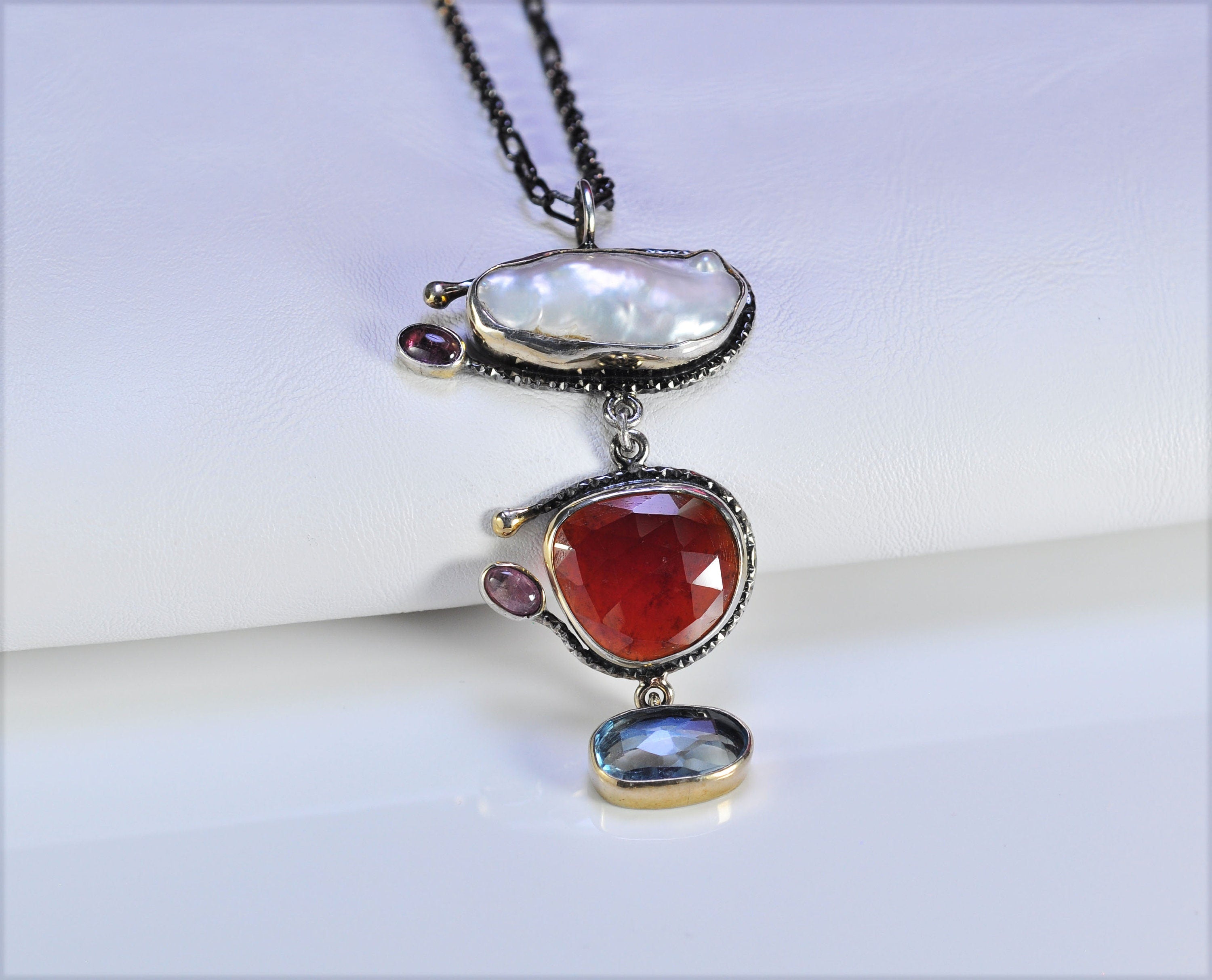 Handmade Genuine Natural Pearl Aquamarine Agate Silver Necklace Pearl Aquamarine Agate Jewelry,Pearl Aquamarine Agate  Pendant,Oval Cut