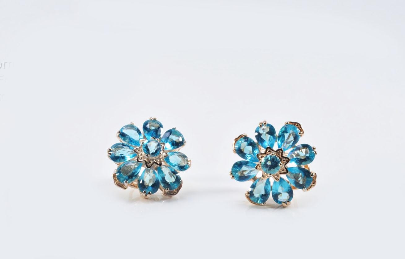 Handmade Aquamarine Flower Earrings: Rose Silver Jewelry Gift