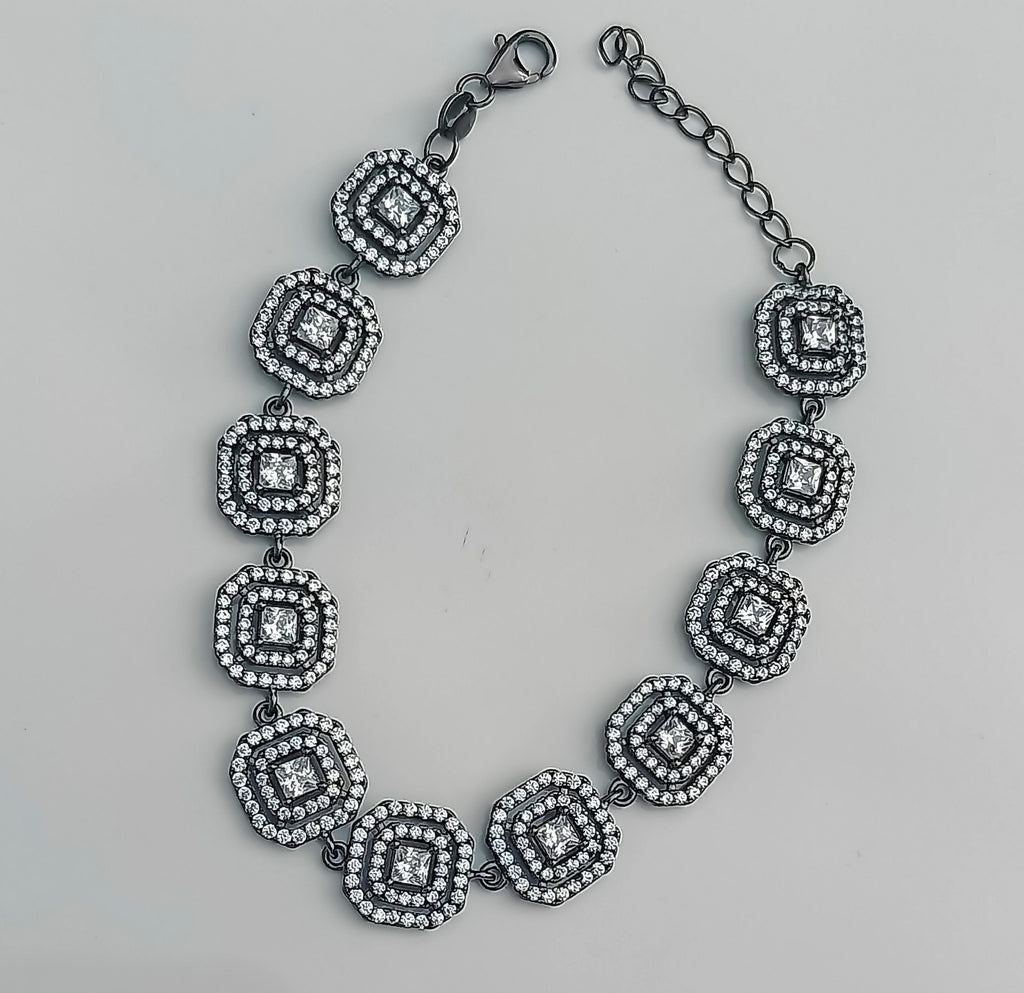 Handmade Zircon Gemstone Bracelet: Black Silver Jewelry Gift