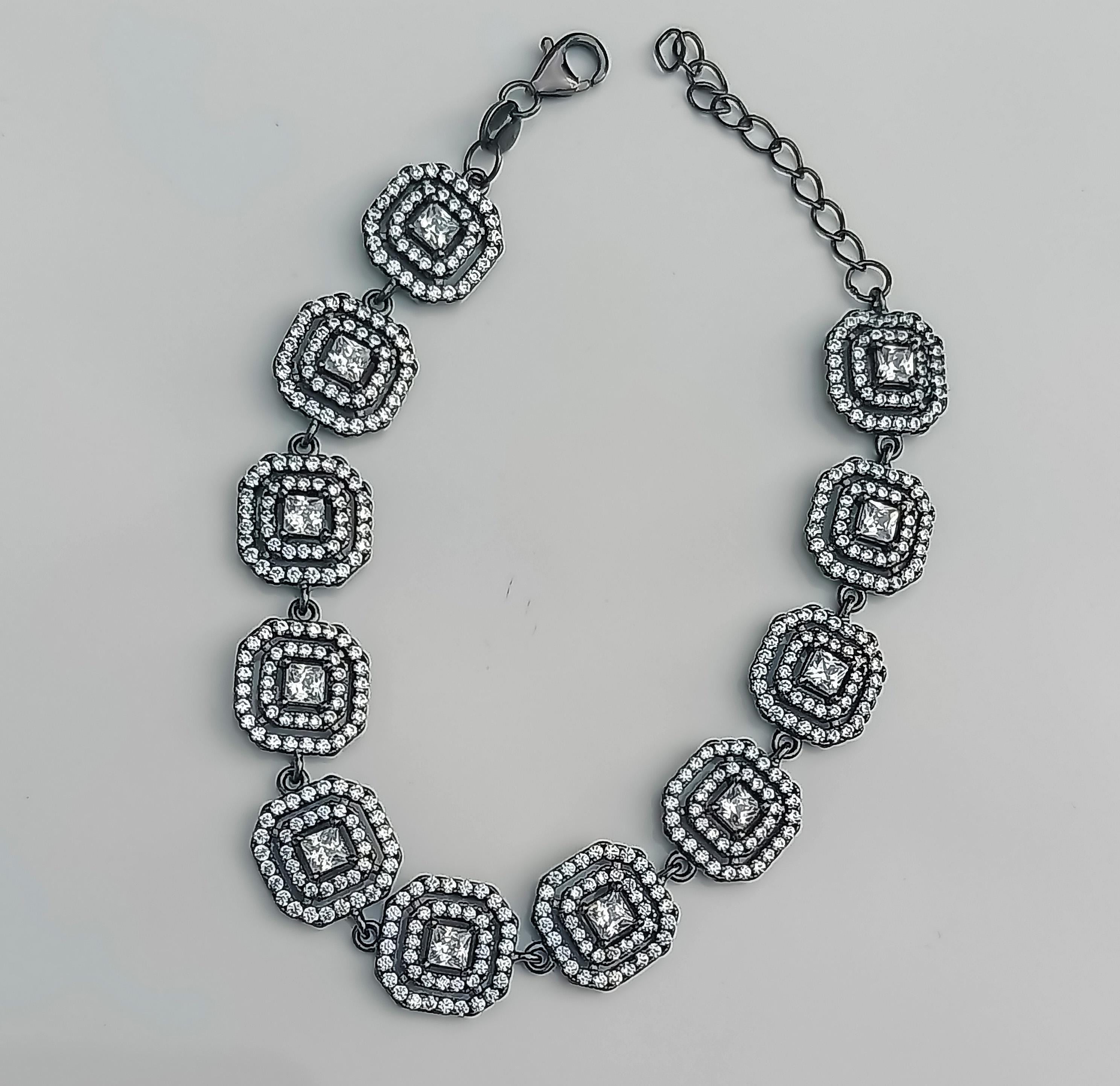 Handmade Zircon Gemstone Bracelet: Black Silver Jewelry Gift