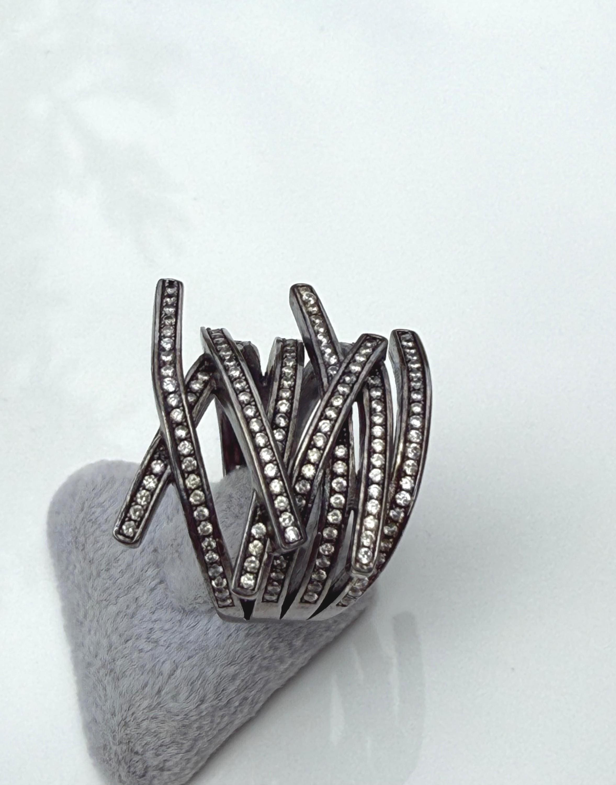 Handmade Zircon Black Silver Ring, Handcrafted Zircon Jewelry,Wedding Ring Gift, Black Silver Zircon Ring