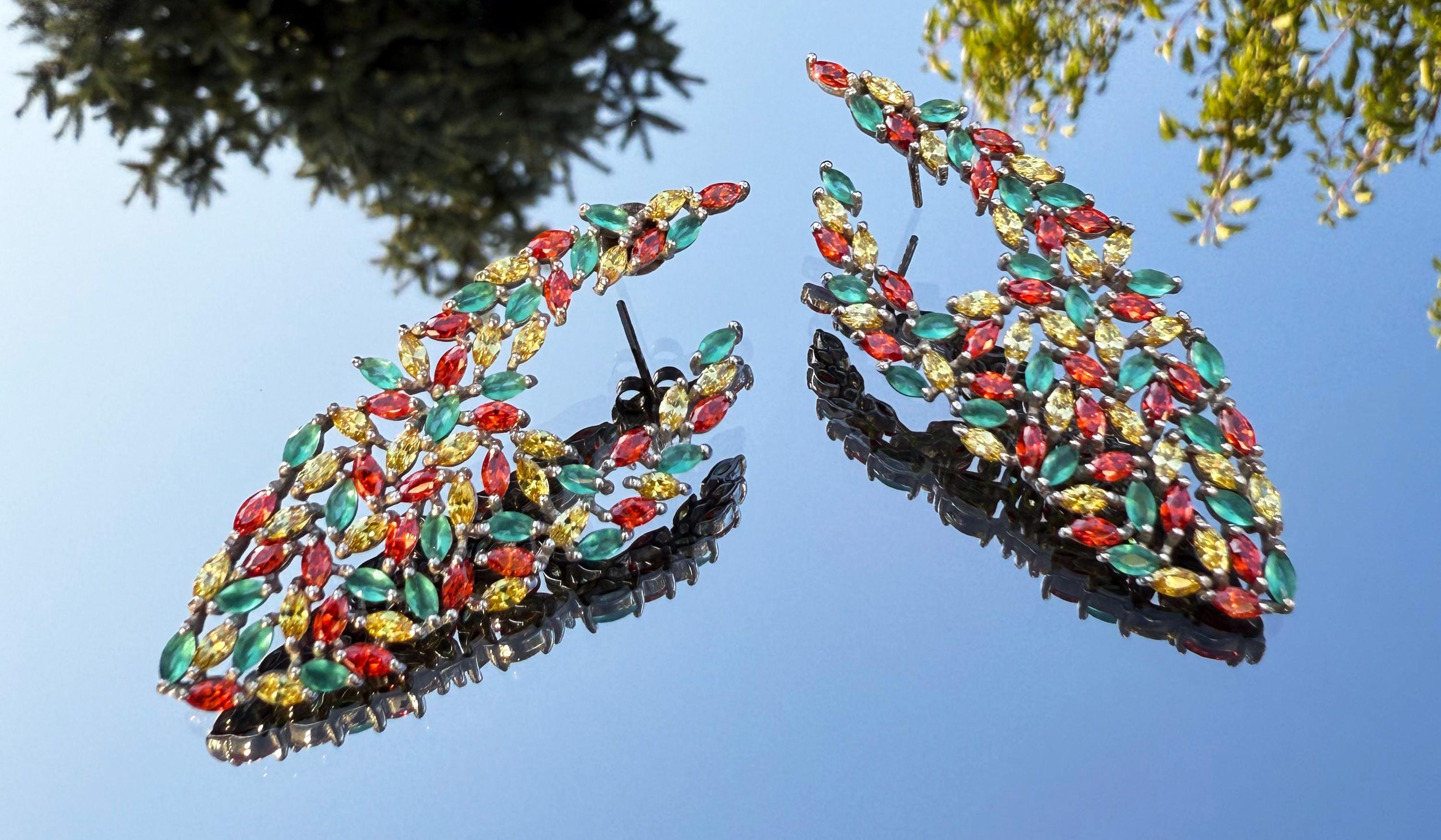 Handmade Sterling Silver Rainbow Zircon Earrings: Colorful Gemstone Jewelry