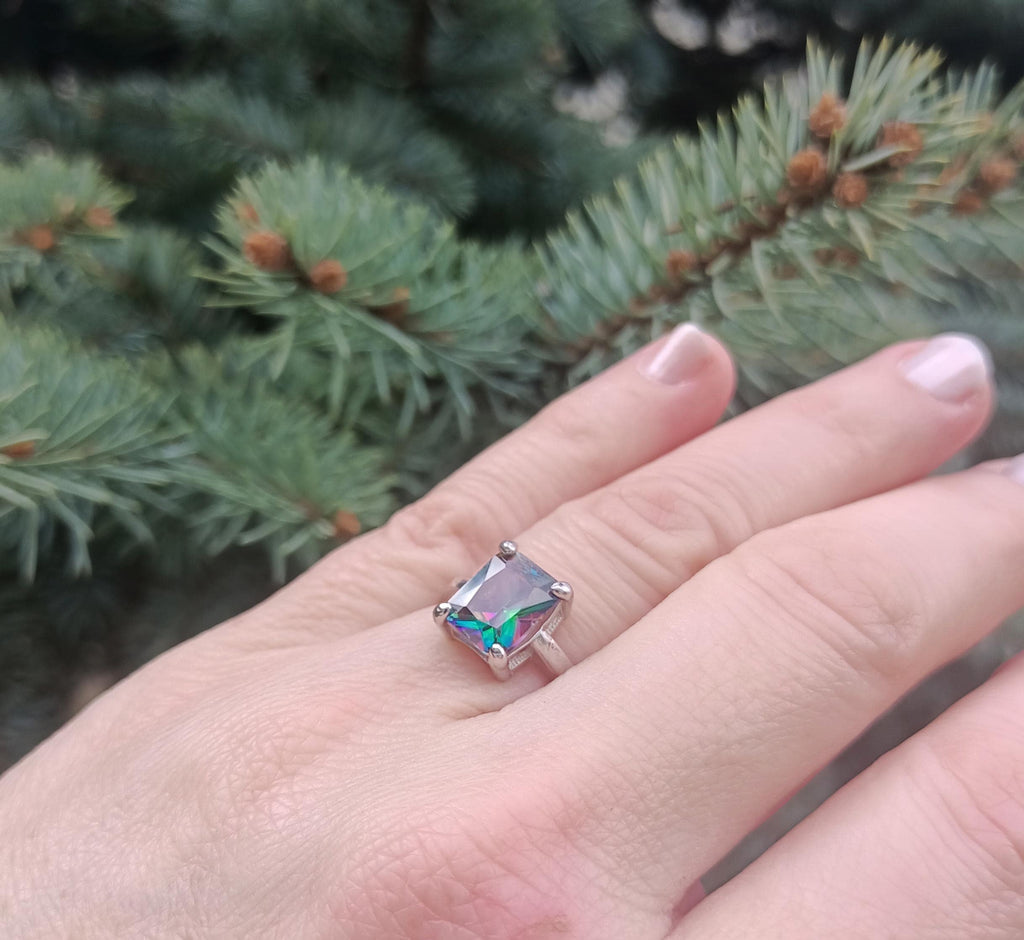 Handmade Genuine Mystic Topaz Silver Ring, Mystic Topaz Sterling Silver Jewelry,Mystic Topaz Gemstone Ring,Anniversary Ring Gift for Her