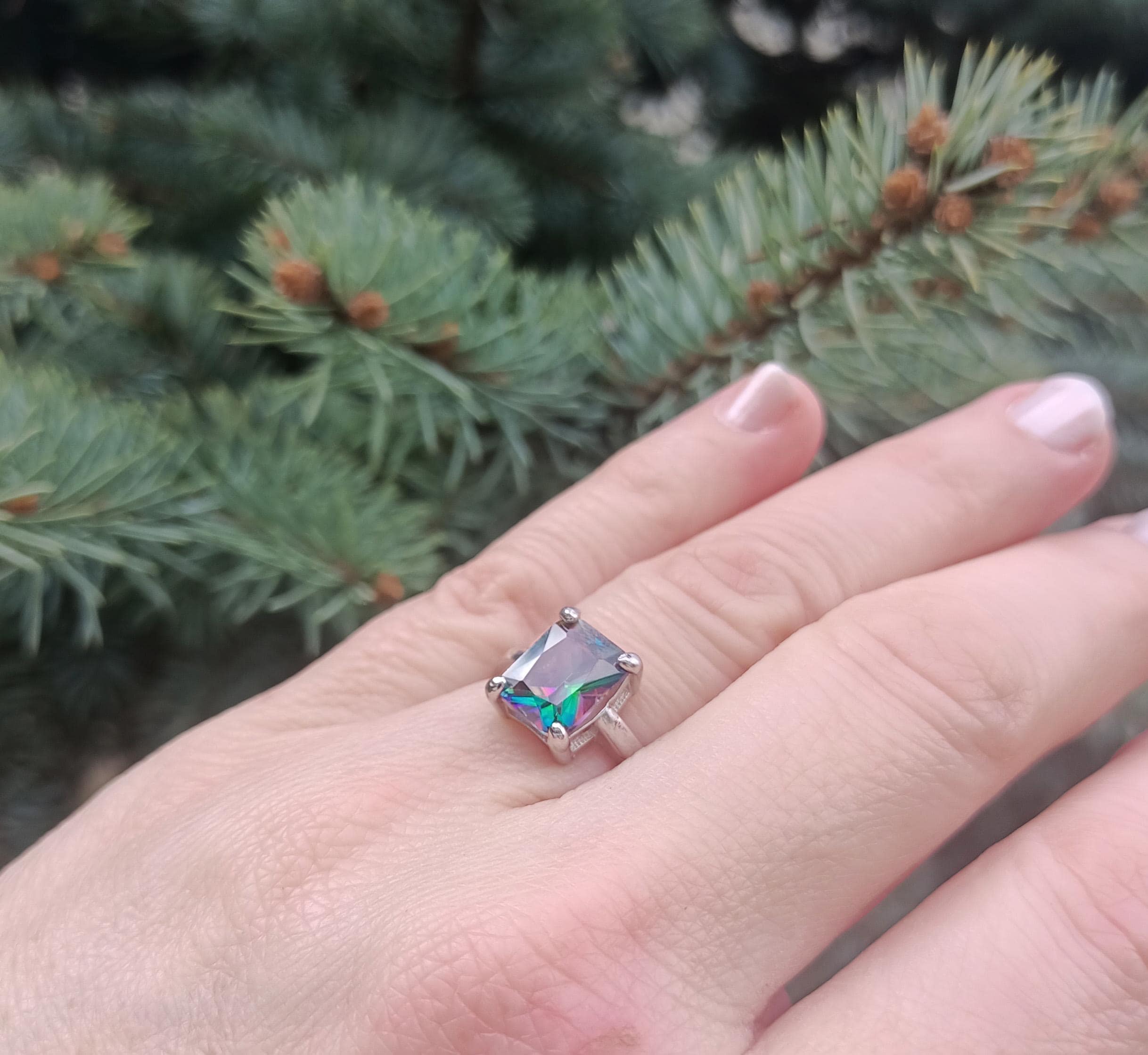 Handmade Genuine Mystic Topaz Silver Ring, Mystic Topaz Sterling Silver Jewelry,Mystic Topaz Gemstone Ring,Anniversary Ring Gift for Her