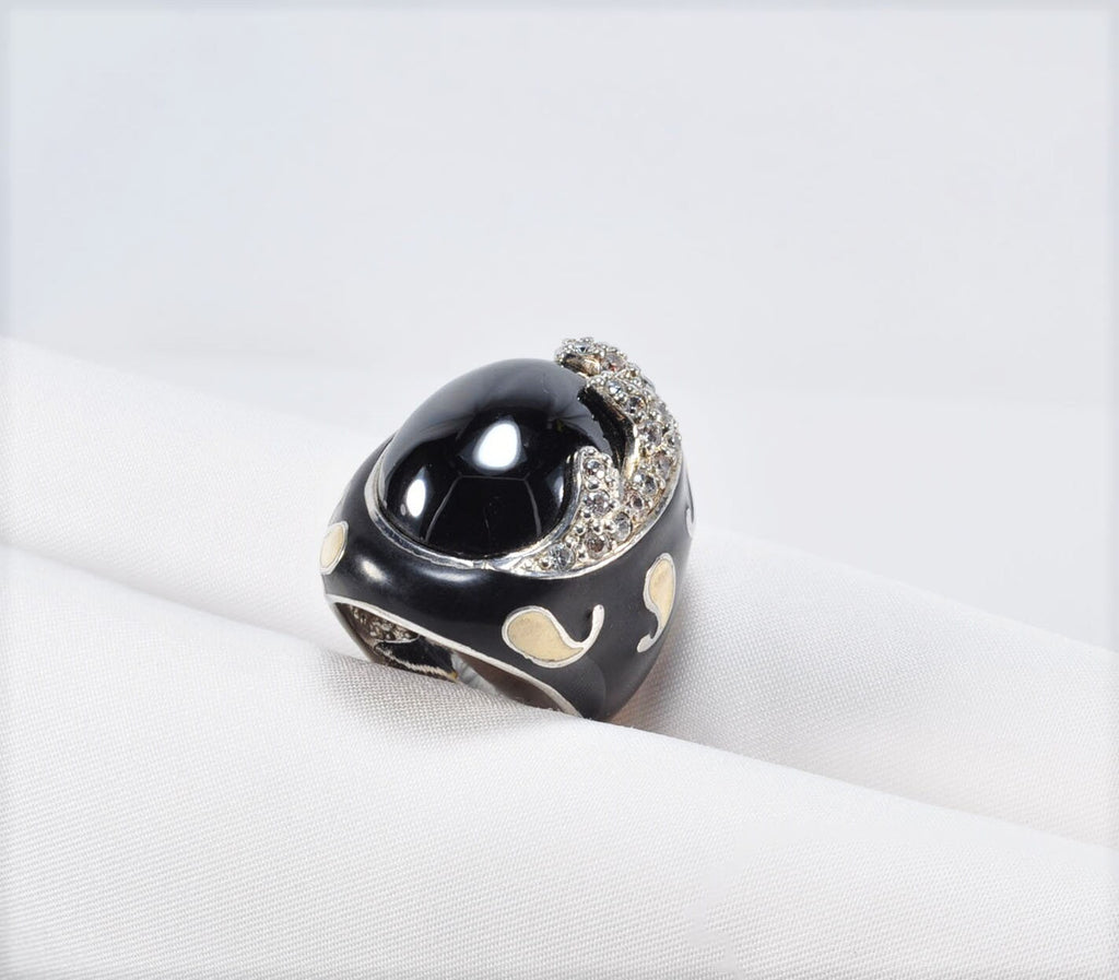 Handmade Onyx Zircon Silver Ring, Anniversary Jewelry Gift