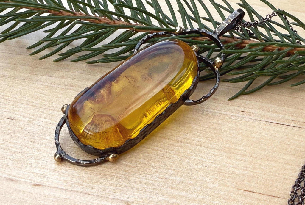 Handmade Sterling Silver Amber Necklace: Gemstone Jewelry Gift