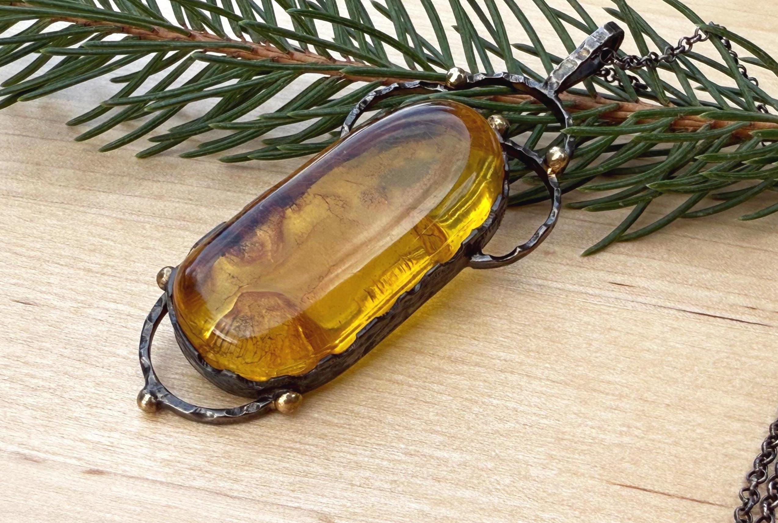 Handmade Sterling Silver Amber Necklace: Gemstone Jewelry Gift