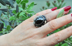 Handmade Onyx Zircon Silver Ring, Anniversary Jewelry Gift