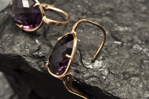 Handcrafted Amethyst Silver Earring, Handmade Amethyst Jewelry, 925 Sterling Silver and Genuine Gemstone Earring