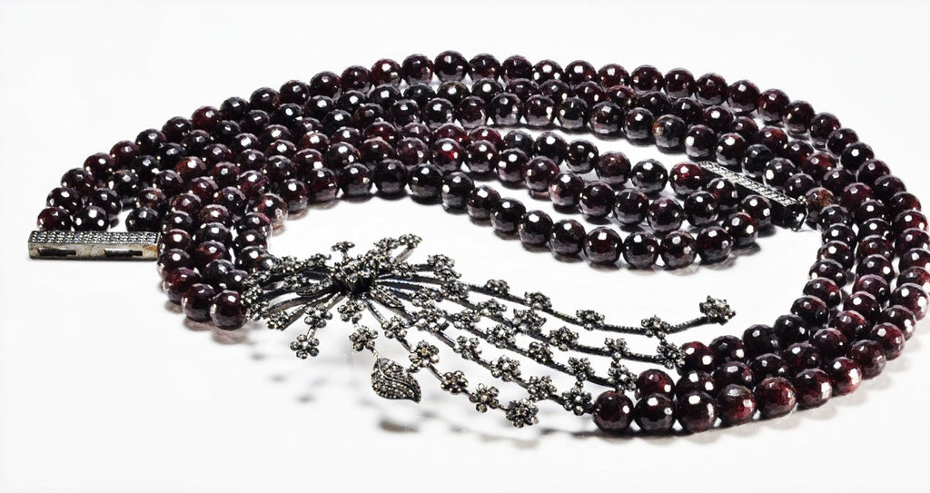 Handmade Garnet and Zircon Silver Necklace,925 Sterling Silver Genuine Authentic Necklace, Garnet and Zircon Gemstone Jewelry Gift for Her