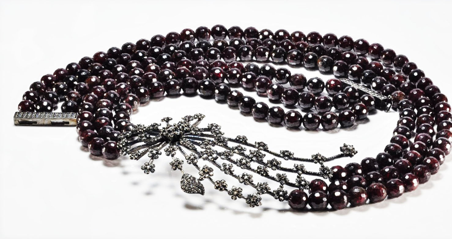 Handmade Garnet and Zircon Silver Necklace,925 Sterling Silver Genuine Authentic Necklace, Garnet and Zircon Gemstone Jewelry Gift for Her