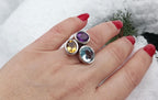 Handmade Aquamarine Amethyst Citrine Sterling Silver Ring, 925 Band Gemstone Ring